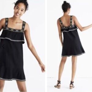 Madewell linen embroidered ruffle top black tiered dress‎ small boho preppy